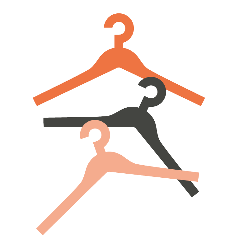 Illustration of three coat hangers