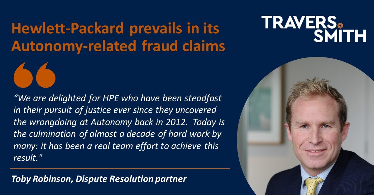 HewlettPackard prevails in its Autonomyrelated fraud claims Travers Smith