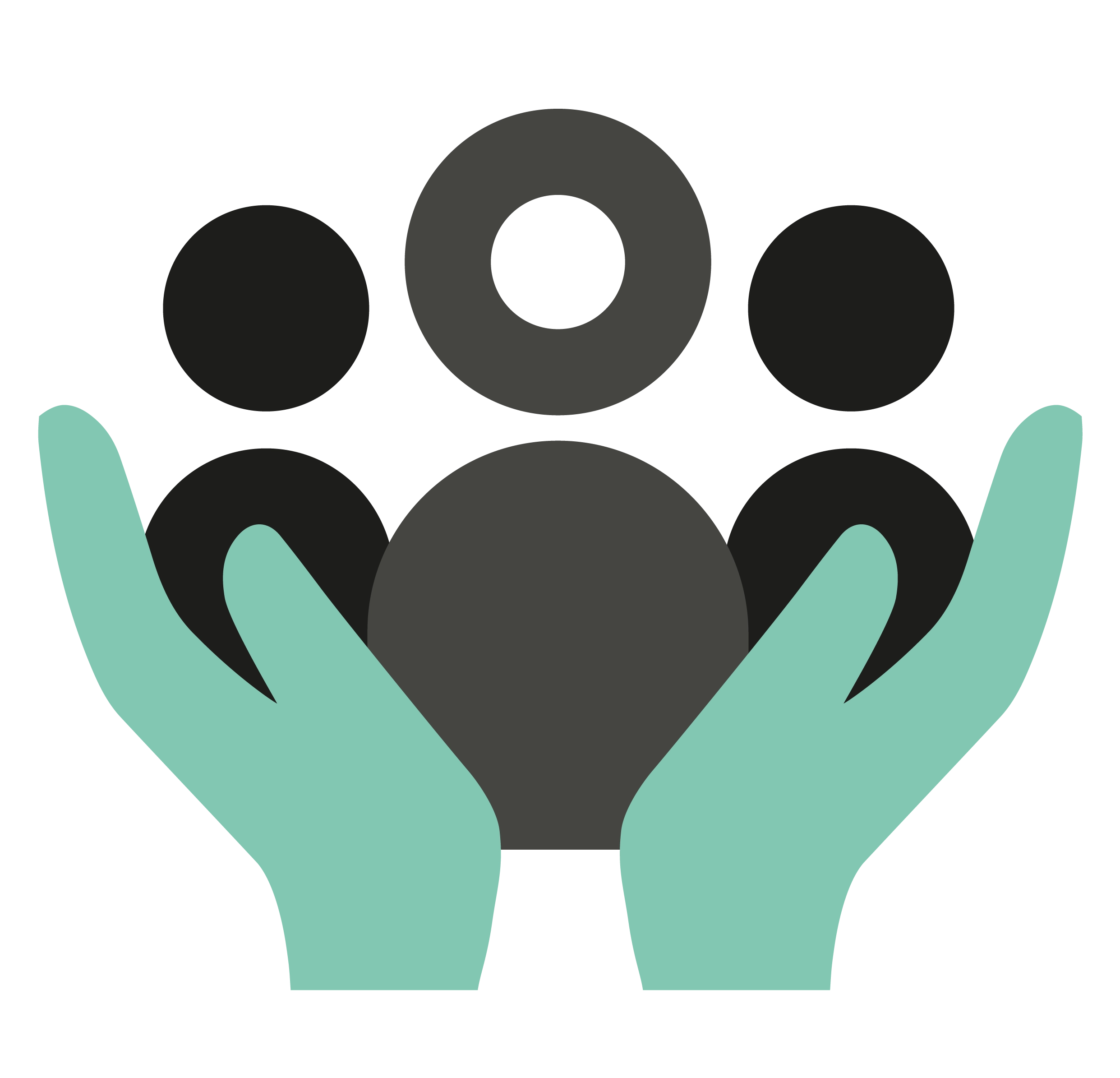 Supportive hands holding three people