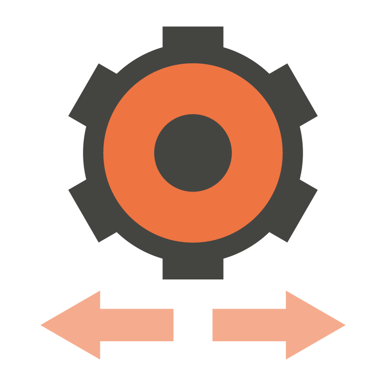 Illustration of a cog, with two arrows going in opposite directions