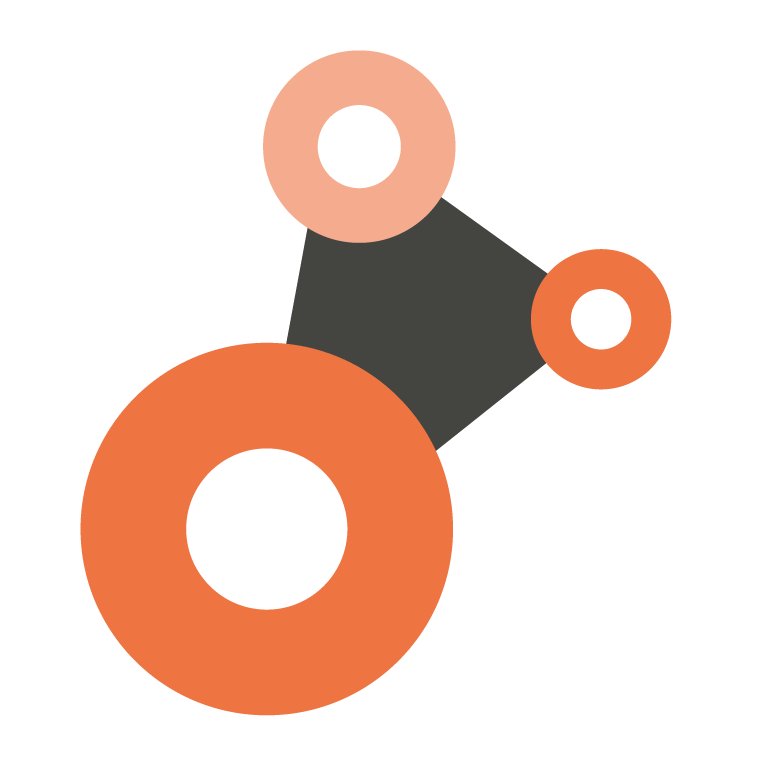 Illustration of three circles, all connected by a grey coloured line.
