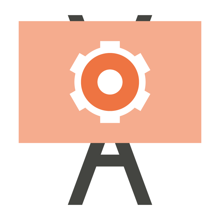 Illustration of a whiteboard with a cog on it.